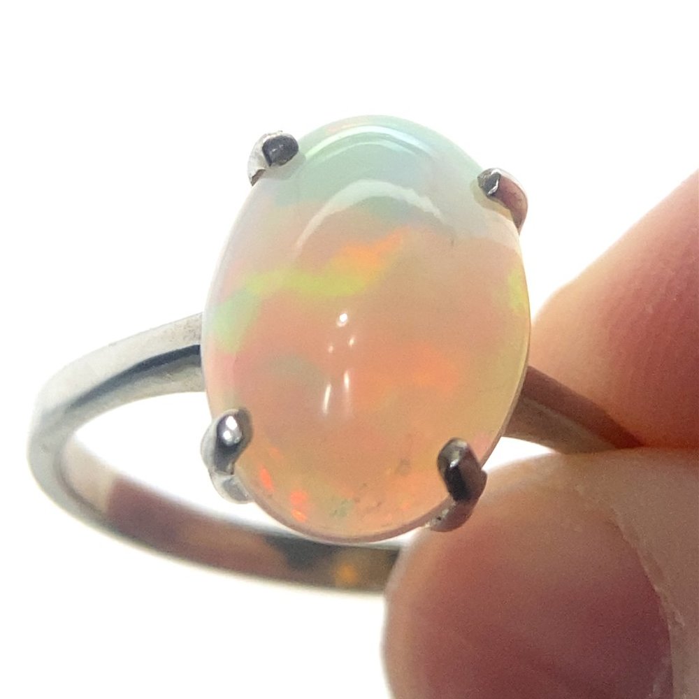White Opal 3.80ct Platinum Finish Solid 925 Sterling Silver Ring